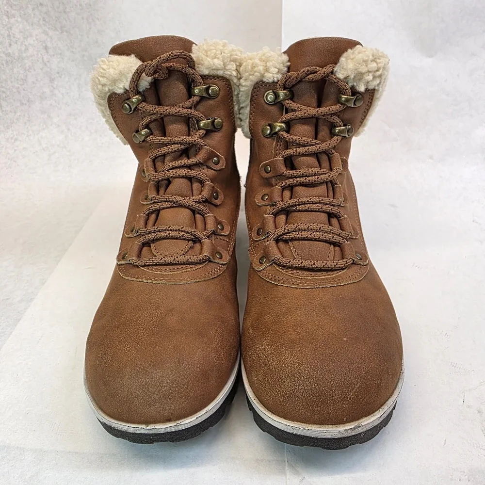Womens Leather Ankle Boots Size 8 JBU by Jambu Redrock Brown Sherpa Lace Zip Up